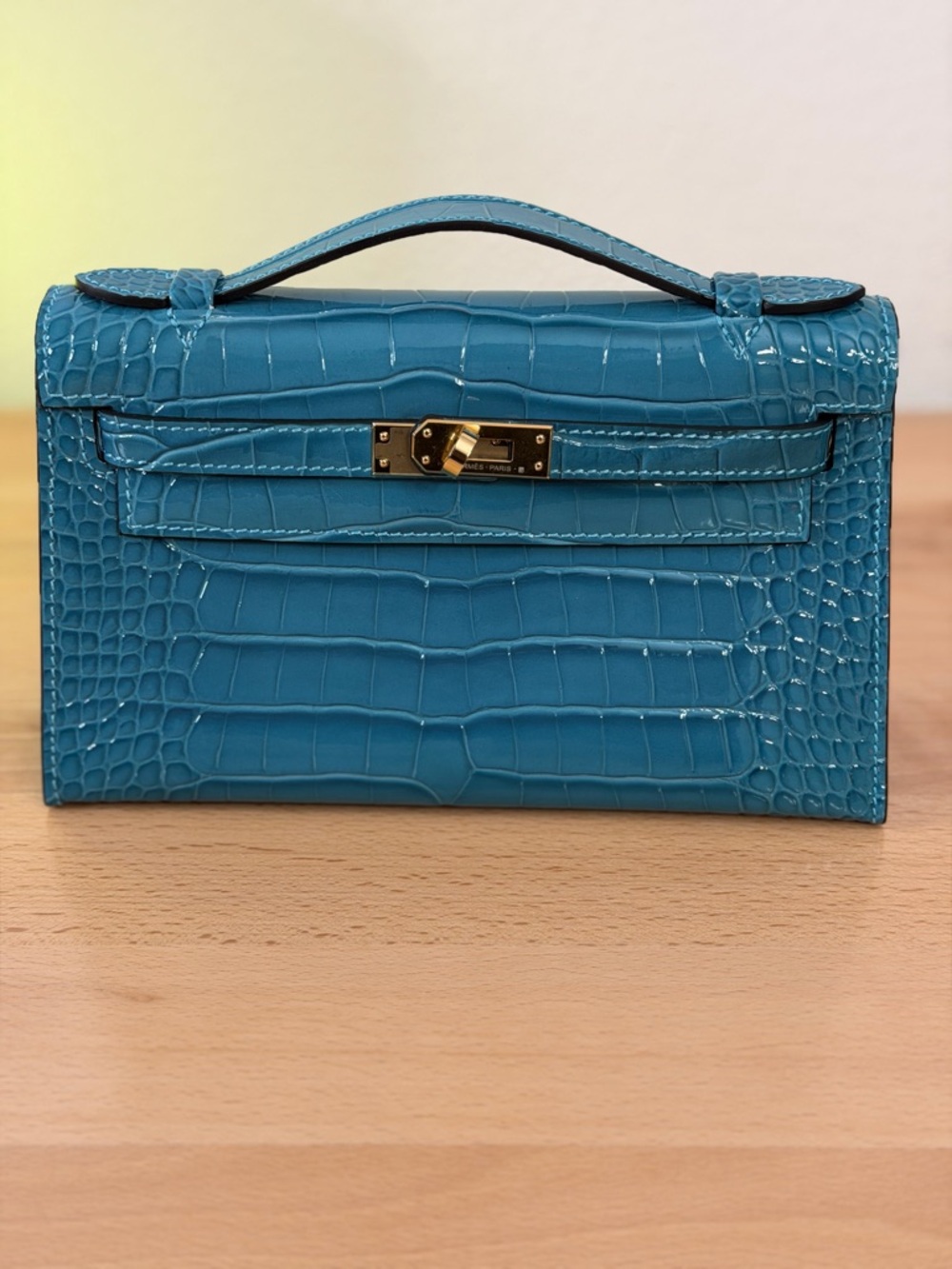 H Kelly Pochette clutch Blue Electric Blue Izmir shiny embossed alligator GHW
